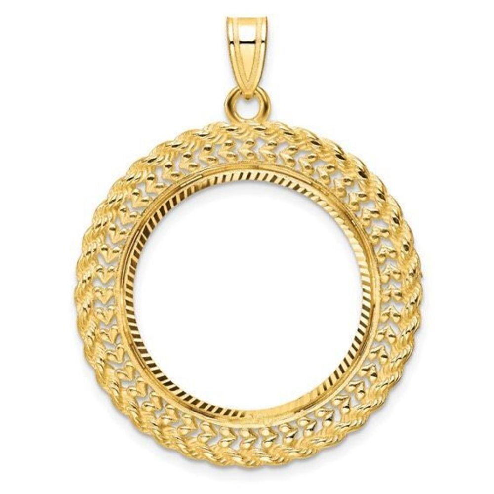 14ky Diamond-cut Heart and Rope Prong 22.0mm Coin Bezel Pendant